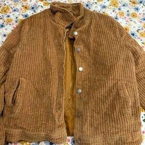 Brown ribbed cropped bomber jacket